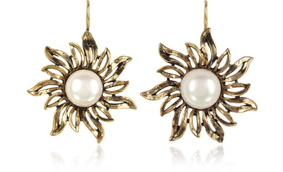 Alcozer & J Designer Earrings Sun Earrings W/pearls In Or