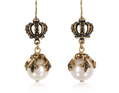 Alcozer & J Designer Earrings Crown Earrings W/pearls In Or