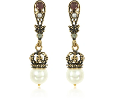 Alcozer & J Designer Earrings Drop Crown Earrings W/pearls In Or