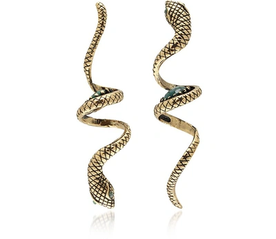 Alcozer & J Earrings Golden Brass Snake Earrings In Doré