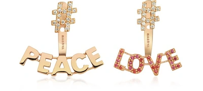 Makova Jewelry Designer Earrings #peace #love 18k Rose Gold, 0,28 Diamonds & 0.22 Ctw Sunset Sapphire Earrings In Doré