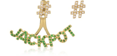 Makova Jewelry Designer Earrings #jackpot 18k Gold, 0.40 Ctw Tsavorite And 0,28 Ctw Diamonds Earrings In Doré