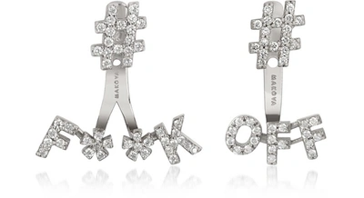 Makova Jewelry Designer Earrings #f**k #off 18k Gold & 0.59 Ctw Diamonds Earrings In Or Blanc