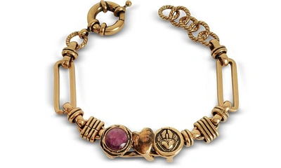 Alcozer & J Designer Bracelets Sacred Heart Golden Brass Bracelet W/gemstone In Doré