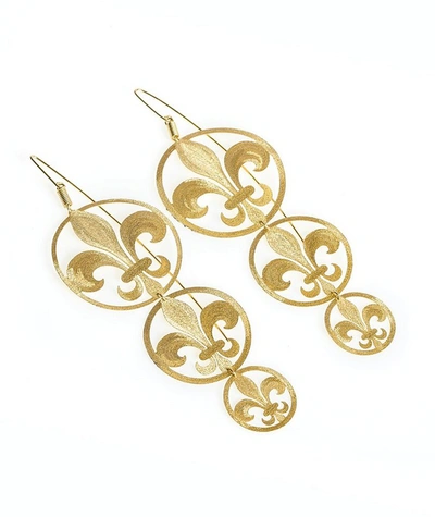 Stefano Patriarchi Earrings Etched Golden Silver 3 Giglio Earrings In Doré