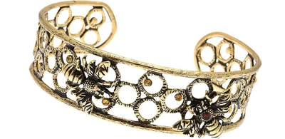 Alcozer & J Designer Bracelets Castagno Golden Brass Bangle W/swarovski And Garnet