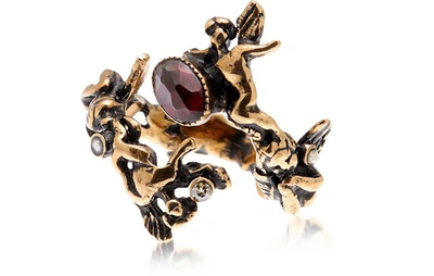 Alcozer & J Designer Rings Amorino Golden Brass Ring W/gemstones In Doré