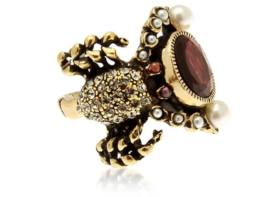 Alcozer & J Rings Garnet Pearls And Swarovski Crystal Scorpion Ring In Doré