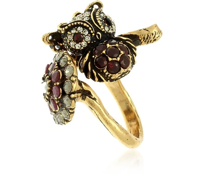 Alcozer & J Rings Owl Flower And Butterfly Ring In Doré