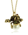 ALCOZER & J DESIGNER NECKLACES GLASS PEARL, BRASS AND EMERALD FROG PENDANT NECKLACE