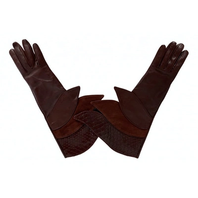 Pre-owned Gucci Burgundy Leather Gloves