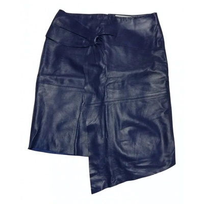 Pre-owned Ba&sh Leather Mid-length Skirt In Navy