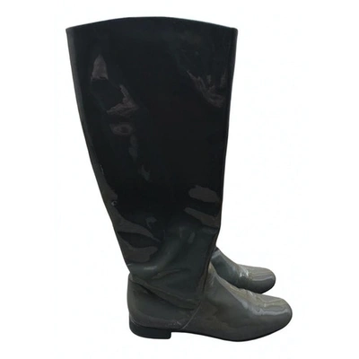Pre-owned Bottega Veneta Patent Leather Boots In Khaki