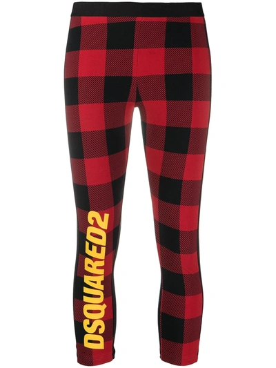 Dsquared2 Check-pattern Logo-print Leggings In Black