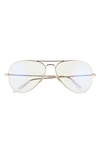 Ray Ban 58mm Blue Light Blocking Metal Aviator Everglasses In Shiny Gold