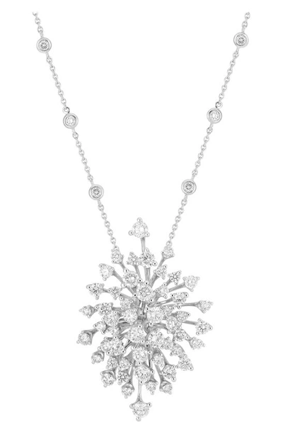 Hueb 18k White Gold Luminus Diamond Starburst Marquis Cluster Pendant Necklace, 16