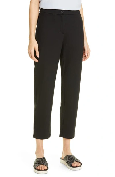 Eileen Fisher Organic Cotton & Hemp High Waist Tapered Ankle Trousers In Black