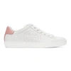 GUCCI WHITE & PINK INTERLOCKING G ACE SNEAKERS