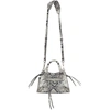 Balenciaga Black & White Snake Mini Neo Classic Top Handle Bag In Gray Snake/silver