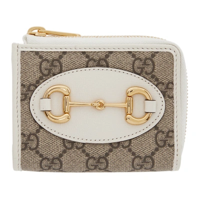 Gucci Beige & White Small Gg ' 1955' Horsebit Wallet In 9761 White/beige