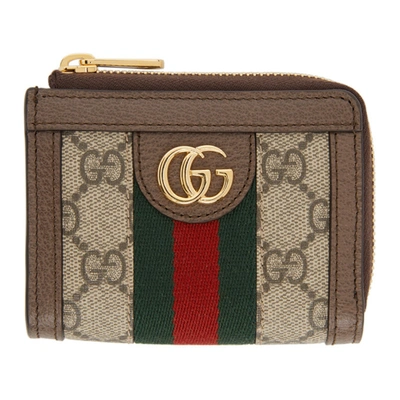 Gucci Brown & Beige Gg Ophidia Card Holder Wallet In 8745 Brown/beige