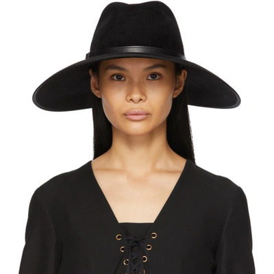 Gucci Black Felt Wide Brim Horsebit Panama Hat