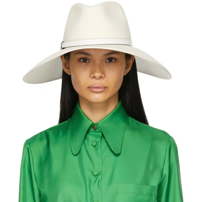 Gucci White Felt Wide Brim Horsebit Panama Hat