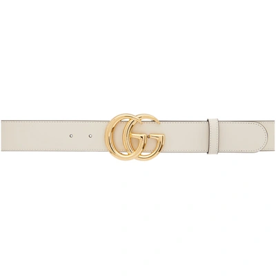Gucci White Gg Marmont Leather Belt In 9022 White