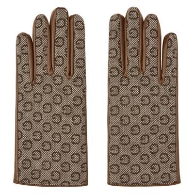 Gucci Brown Leather & G Gloves In 2164 Dark B
