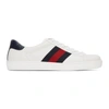 GUCCI WHITE & NAVY ACE SNEAKERS