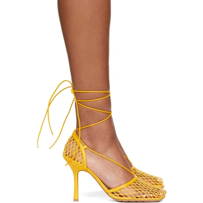 Bottega Veneta Stretch Square-toe Ankle-strap Mesh Pumps In 7123 Egg Yolk