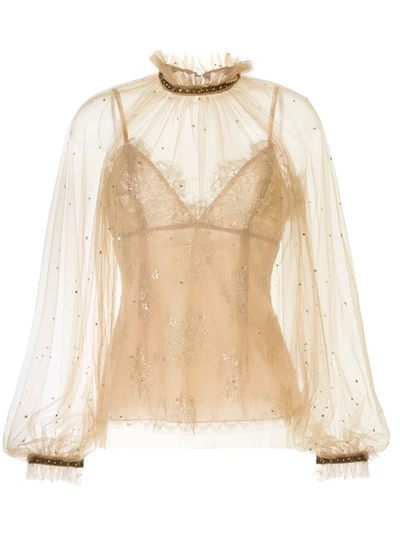 Marchesa Two-part Layered Tulle Blouse In Neutrals