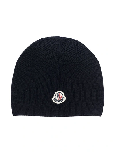 Moncler Ribbed Knit Beanie In Blue