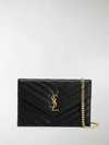 Saint Laurent Monogram Embossed Leather Chain Wallet In Black