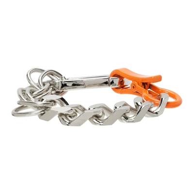 Heron Preston Multichain Bracelet W/ Orange Closure In Silver Orange