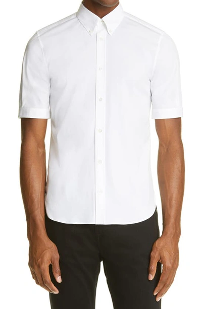 Alexander Mcqueen Button-down Cotton-blend Poplin Shirt In White
