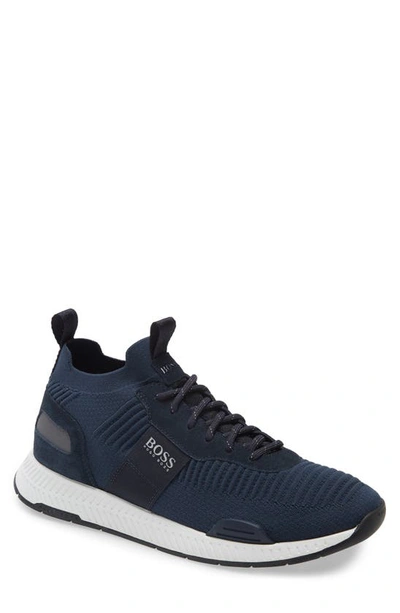 Hugo Boss Boss Repreve Knit Sock Sneakers In Dark Blue