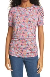 TANYA TAYLOR CHAIA FLORAL RUCHED SHORT SLEEVE TOP,P20T713127