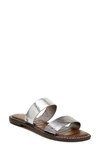 Sam Edelman Gala Two Strap Slide Sandal In Pewter/ Soft Silver Leather
