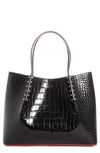 Christian Louboutin Cabarock Large Spiked Croc-effect Glossed-leather Tote In Black