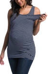 Bun Maternity Maternity Snap Nursing Tank Top In Navy White Stripe