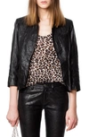 Zadig & Voltaire Verys Open Front Crinkle Leather Jacket In Noir