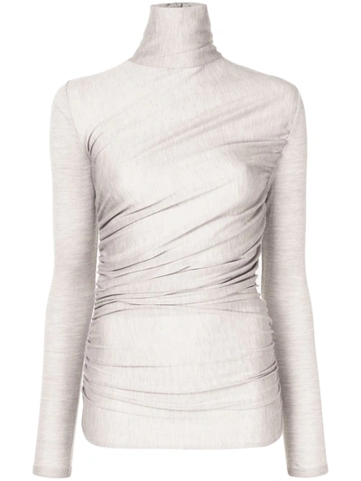 Giambattista Valli Ruched High-neck Top In Grey