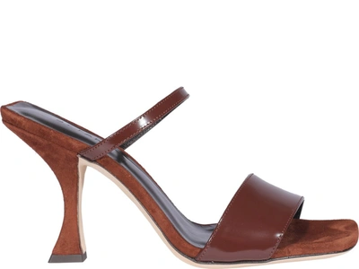 By Far Nayla Patent Leather & Suede Mules In Brown