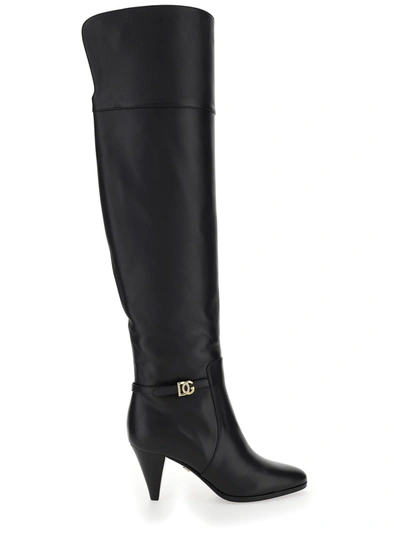 Dolce & Gabbana Dg Buckle Knee-length Boots In Black