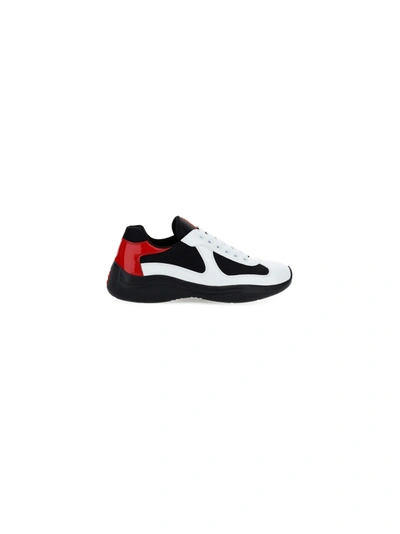 Prada Men's New America's Cup Leather Low-top Sneakers In Bianco+rosso