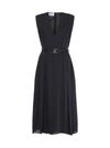 PRADA LOGO-BUCKLE BELTED PONGE MIDI DRESS,P3D12H 1WHIF0002