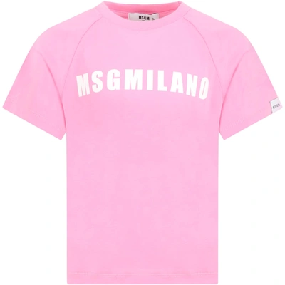 Msgm Kids' Pink T-shirt For Girl With Logo In Rosa