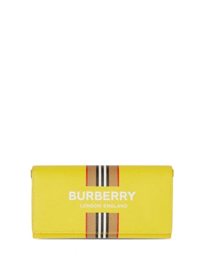 Burberry Ollie Icon Stripe Leather Crossbody Wallet In Yellow