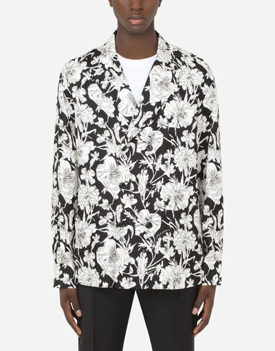 Dolce & Gabbana Floral-print Silk Pajama Shirt In Floral Print